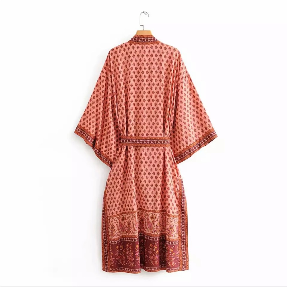 Teal Boho Kimono Floral Gypsy Print Maxi CoverUp - Picture 13 of 15